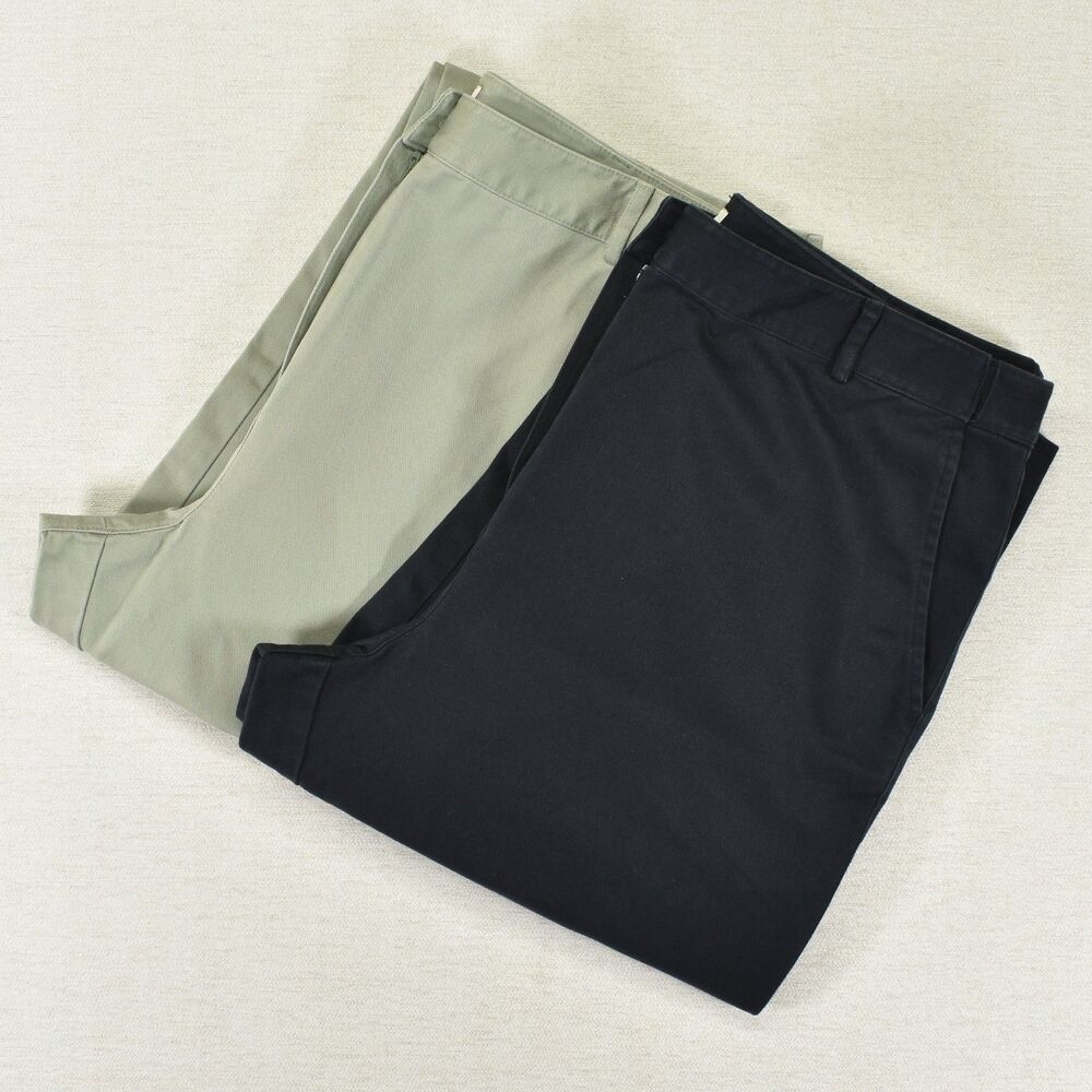 LL Bean Classic Fit Pants Lot of 2 Womens 16 M/T Black Sage Green Chino Trousers